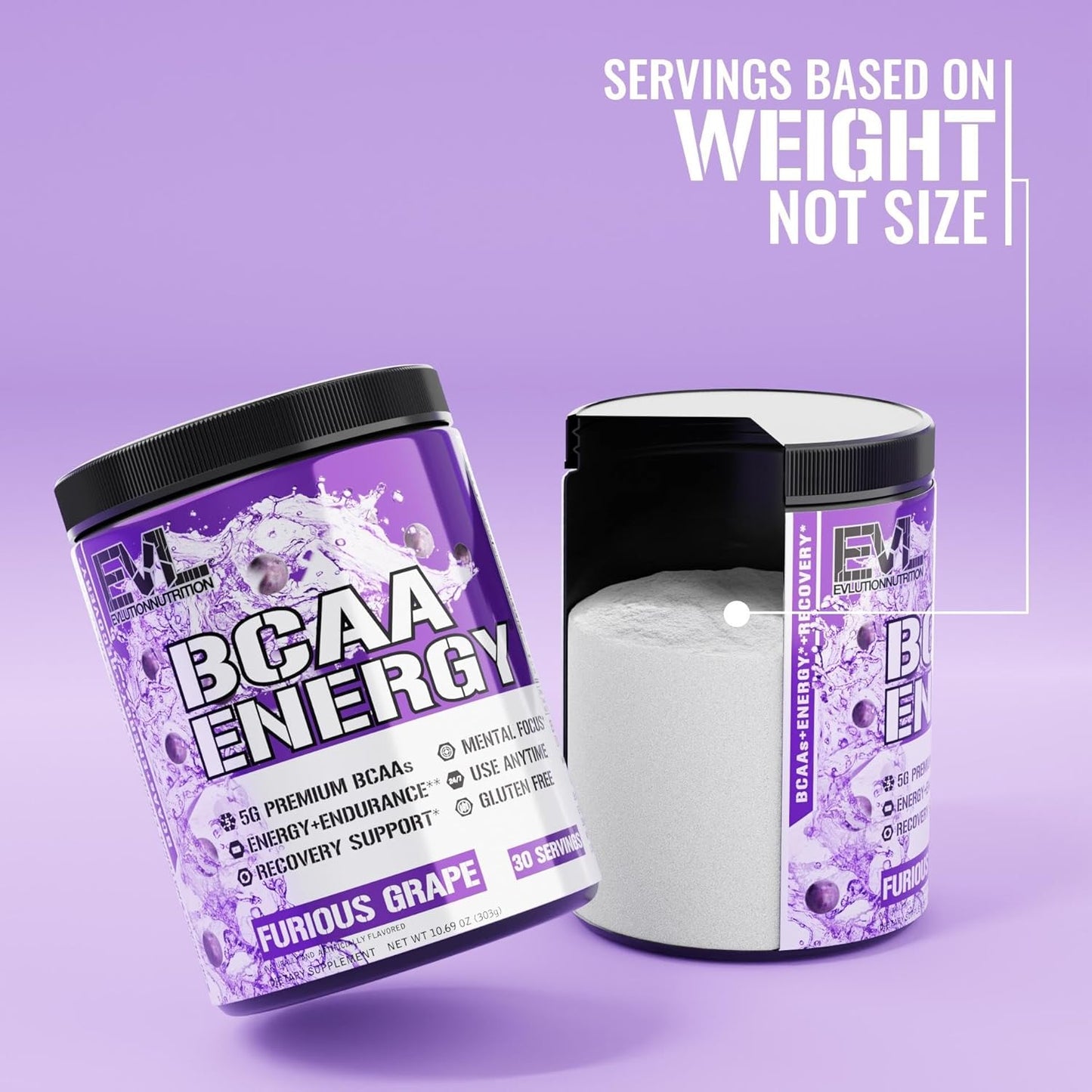 Evlution EVL BCAAs Amino Acids Powder - BCAA Energy Pre Workout Powder for Muscle Recovery and Growth - Post Workout Recovery Drink with Natural Caffeine - Furious Grape Flavor - BoostGo Australia
