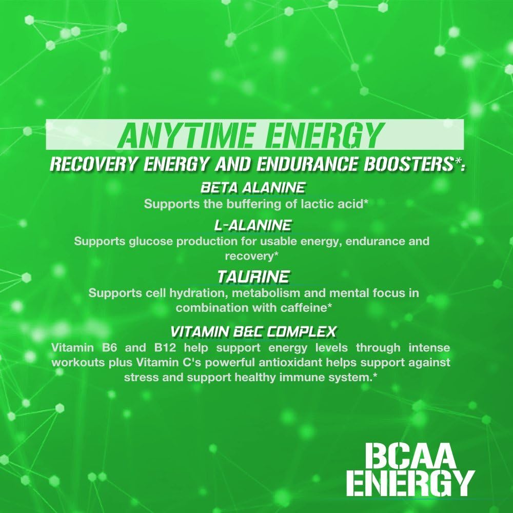 Evlution EVL BCAAs Amino Acids Powder - Green Apple Flavor for Post Workout Recovery and Pre Workout Energy Boost - Natural Caffeine for Muscle Growth and Endurance