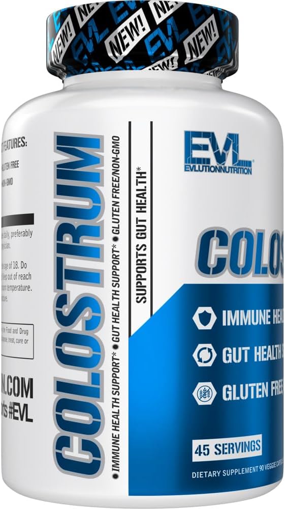 Evlution Nutrition Colostrum Supplement 1000mg - Immune & Gut Health Support - Gluten Free, Non-GMO - 90 Veggie Capsules