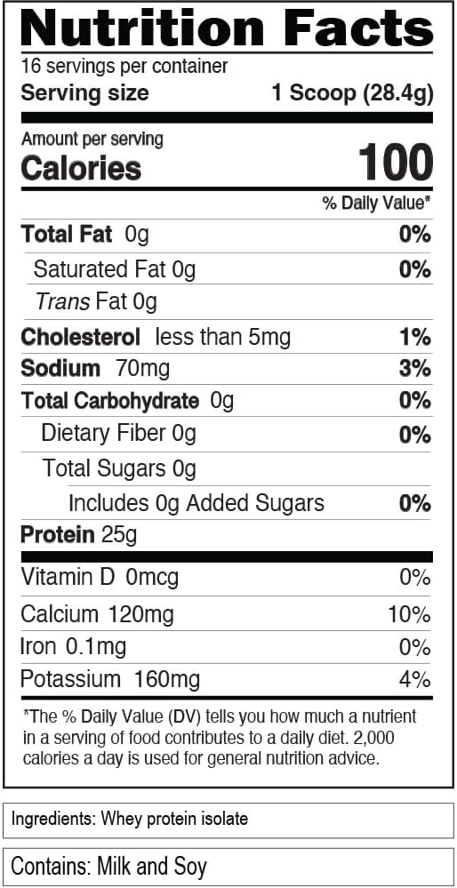 Evlution Nutrition Whey Isolate Protein Powder, 25g Protein, No Sugar, Low-Carb, Gluten-Free - Unflavored, 1lb