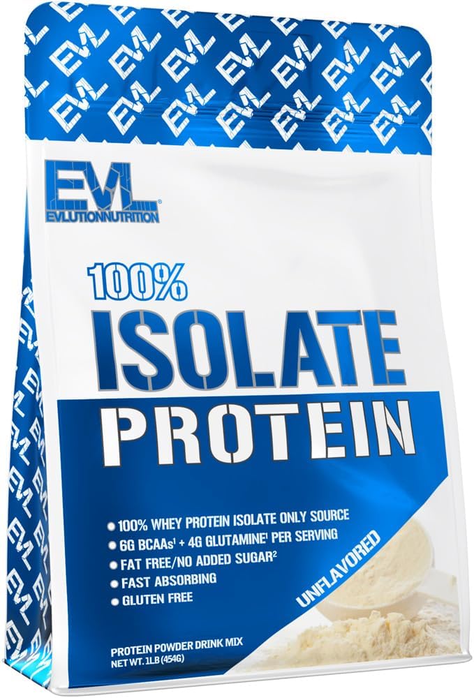 Evlution Nutrition Whey Isolate Protein Powder, 25g Protein, No Sugar, Low-Carb, Gluten-Free - Unflavored, 1lb
