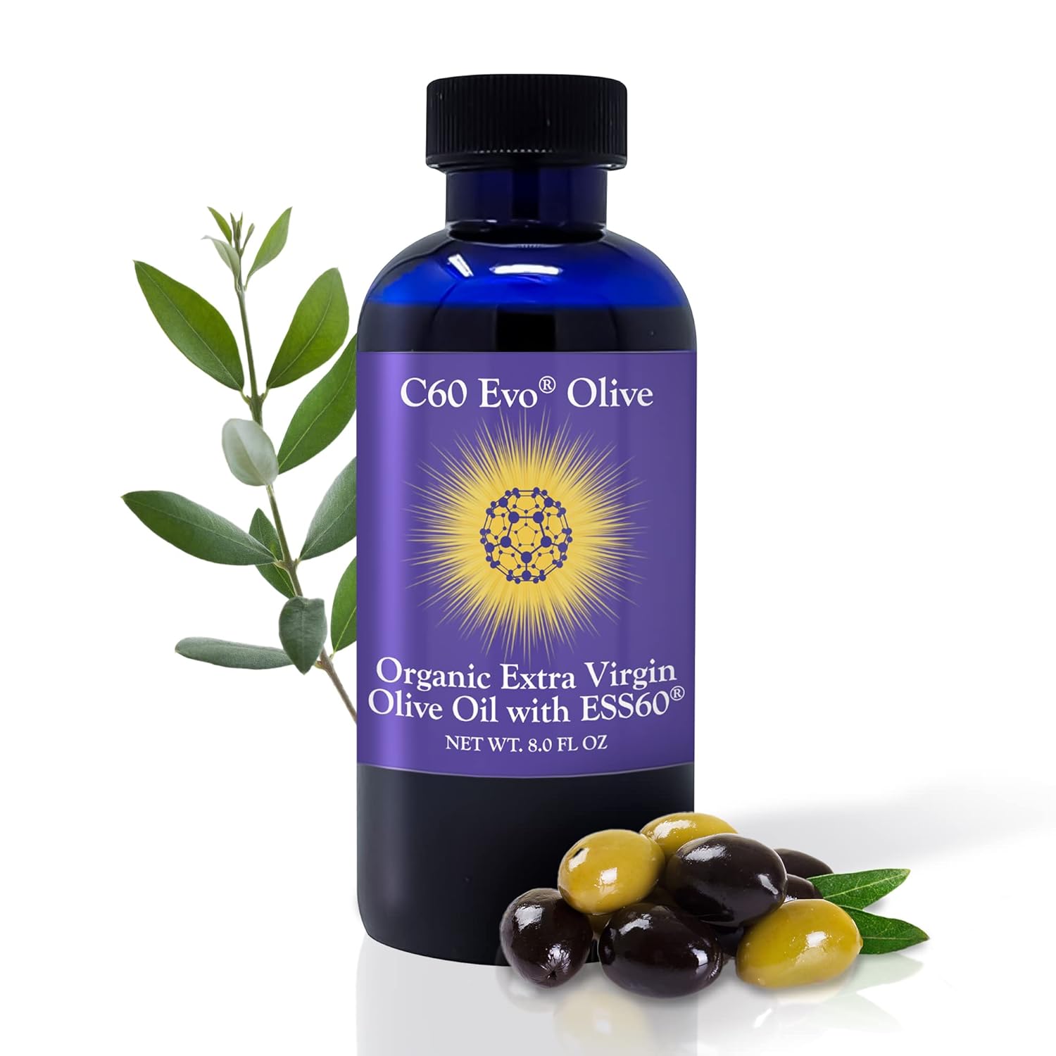 Evo Pure C60 ESS60 Olive Oil Supplement for Sleep, Energy, Antioxidants, Wellness - 8 oz