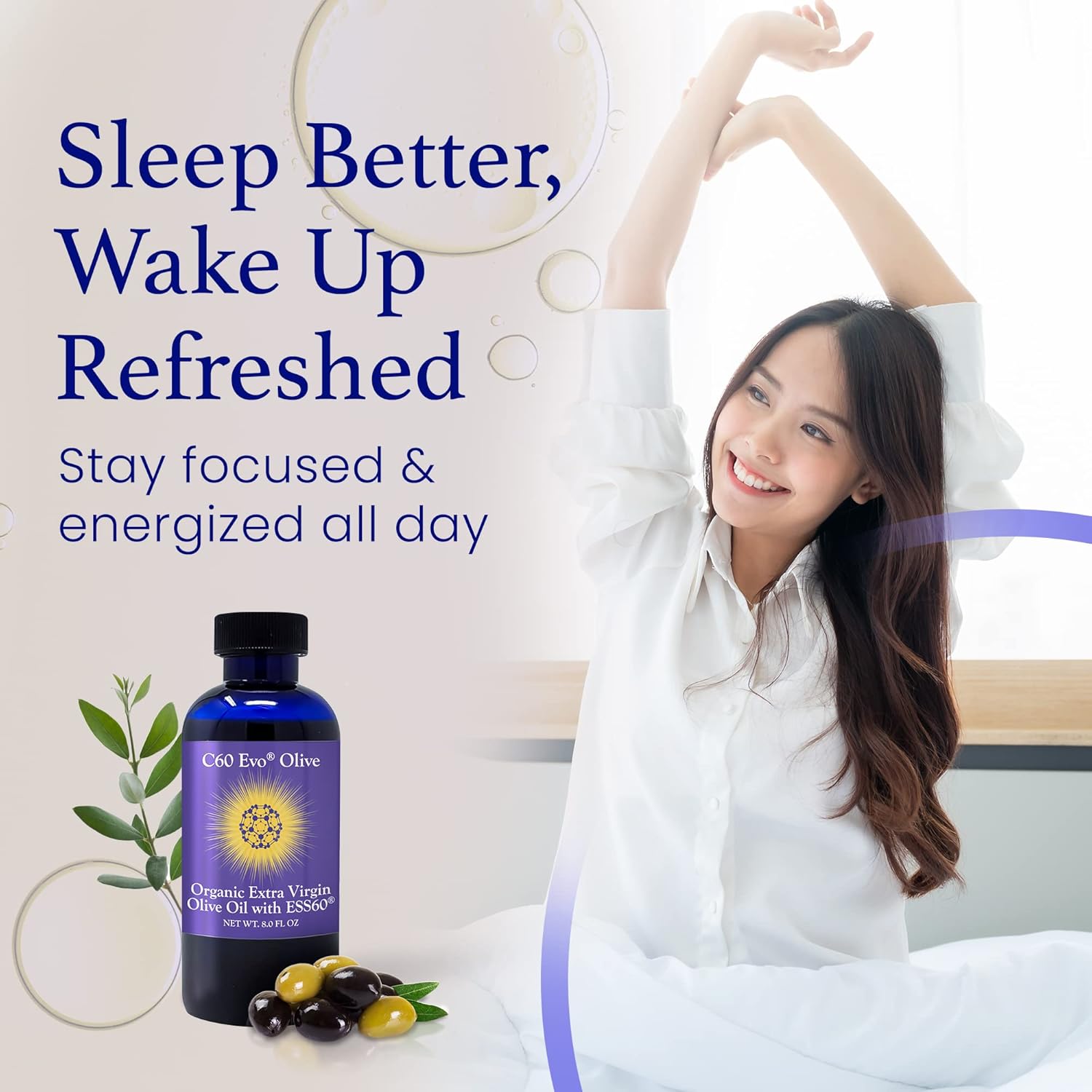 Evo Pure C60 ESS60 Olive Oil Supplement for Sleep, Energy, Antioxidants, Wellness - 8 oz