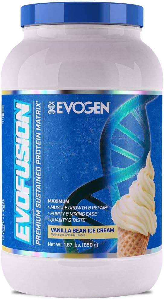 Evogen Evofusion Vanilla Bean Ice Cream Protein Powder - Supports Muscle Growth & Repair with Whey Protein, Micellar Casein, and MCT Oil - 25 Servings