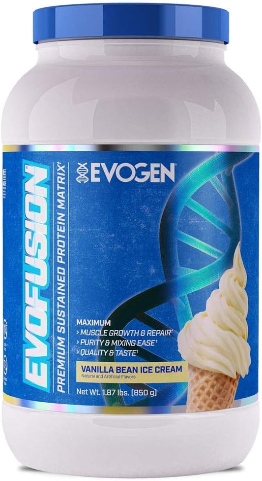 Evogen Evofusion Vanilla Bean Ice Cream Protein Powder - Supports Muscle Growth & Repair with Whey Protein, Micellar Casein, and MCT Oil - 25 Servings