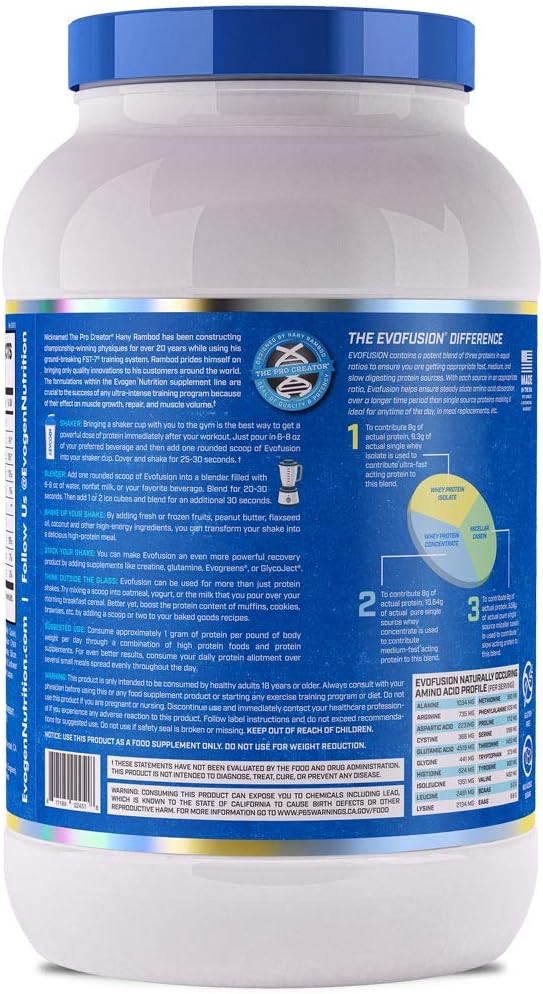Evogen Evofusion Vanilla Bean Ice Cream Protein Powder - Supports Muscle Growth & Repair with Whey Protein, Micellar Casein, and MCT Oil - 25 Servings