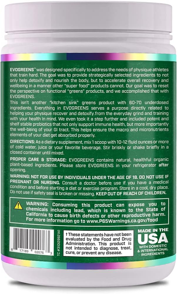Evogen Evogreens Chocolate Superfood Blend with Spirulina, Pomegranate, Probiotics, and Kale - 30 Servings