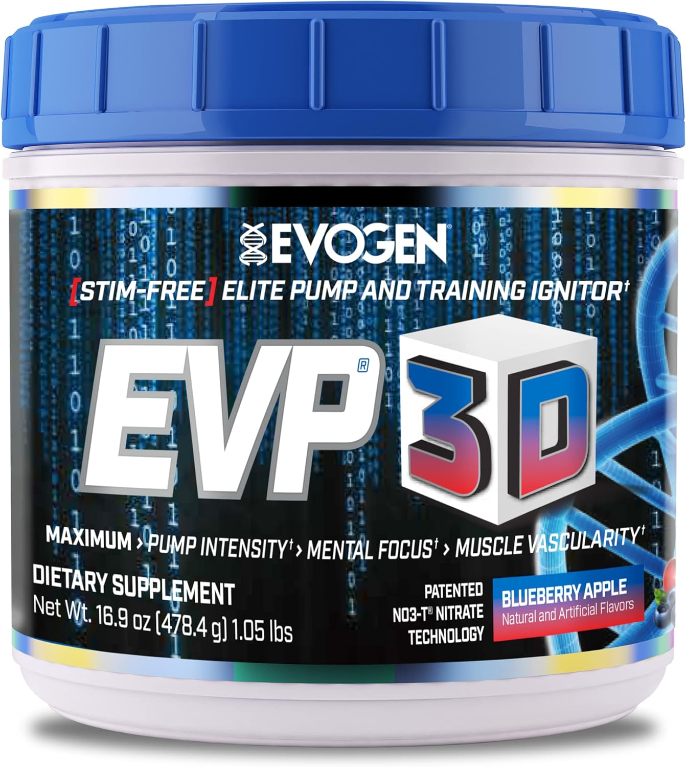 Evogen EVP 3D Blueberry Apple Pre Workout Powder - Sugar Free, Non Stim, Energy & Pump Supplement with Beta Alanine and Creatine - 40 Servings for Men & Women