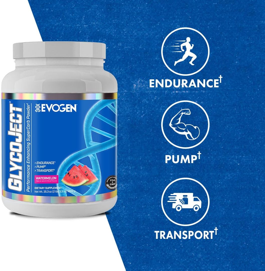 Evogen GlycoJect Super Carb Powder - Rapid Absorption Pre/Post Workout for Men & Women - Watermelon Flavor - 37 Servings - BoostGo Australia
