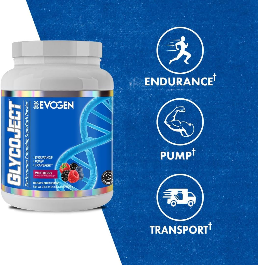 Evogen GlycoJect Super Carb Powder - Wild Berry Flavor - Pre & Post-Workout Carbohydrate Supplement - Rapid Absorption for Men and Women - 36 Servings - BoostGo Australia