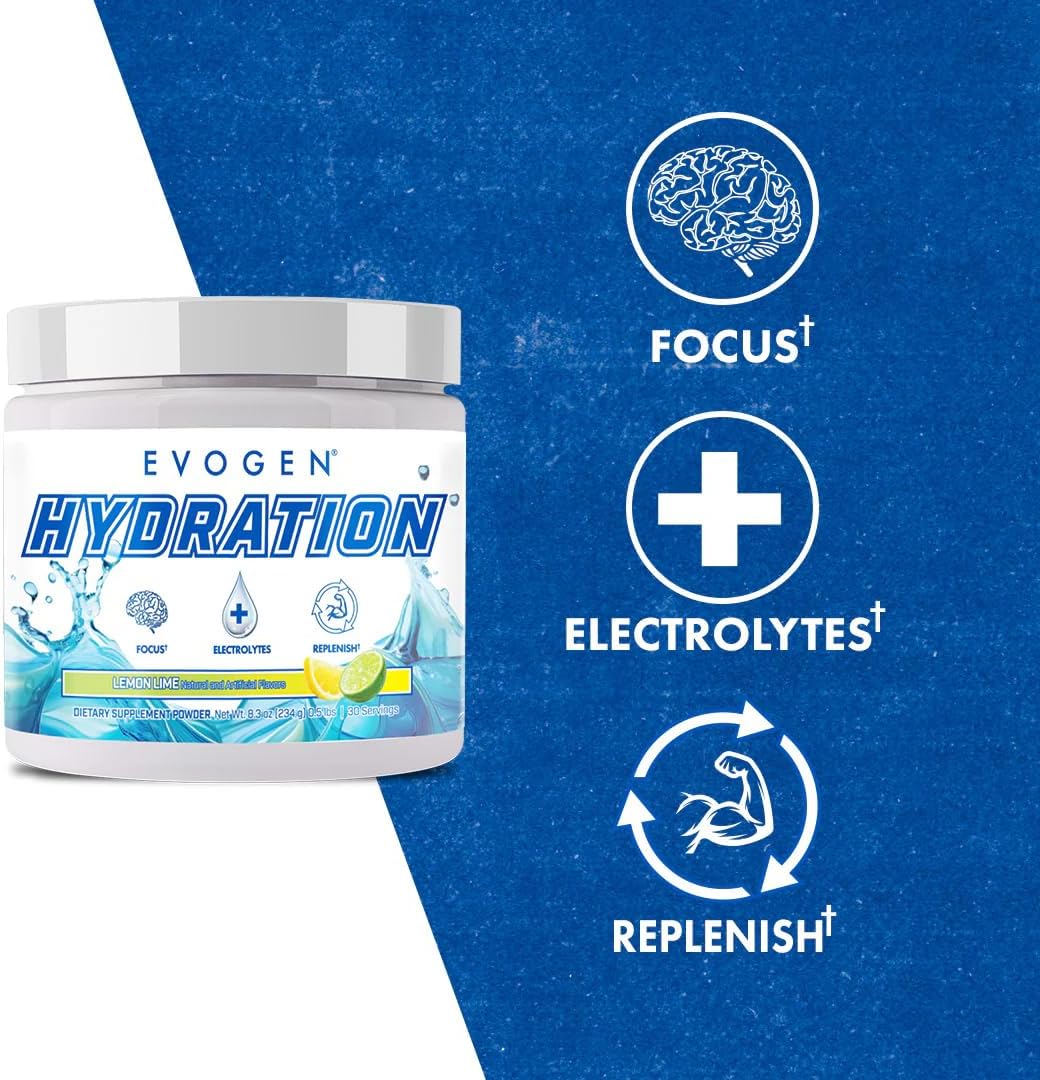 Evogen Hydration Electrolyte Powder Supplement - Sugar-Free Coconut Water with B Vitamins & Potassium for Energy & Recovery - Lemon Lime Flavor - 30 Servings