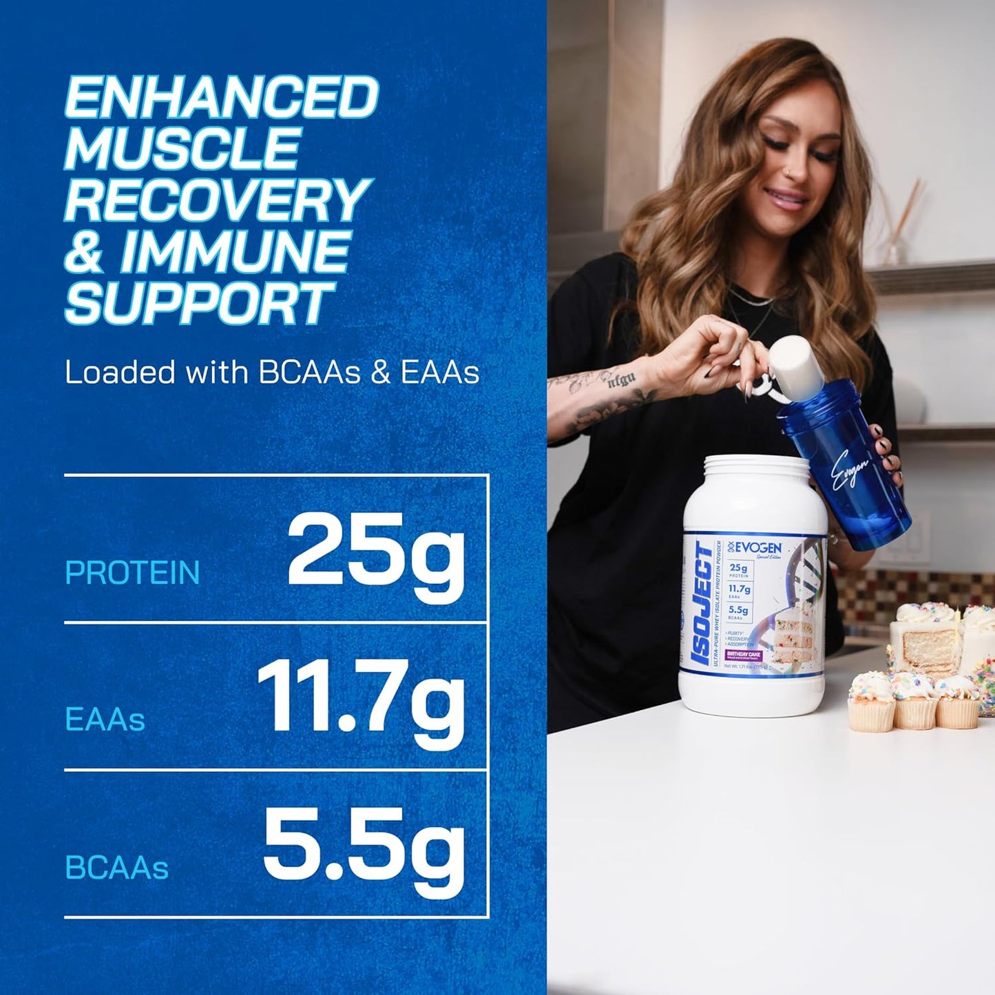 Evogen Isoject Birthday Cake Whey Protein Isolate Powder - 25 Servings, Enhanced Recovery & Absorption with BCAAs & EAAs