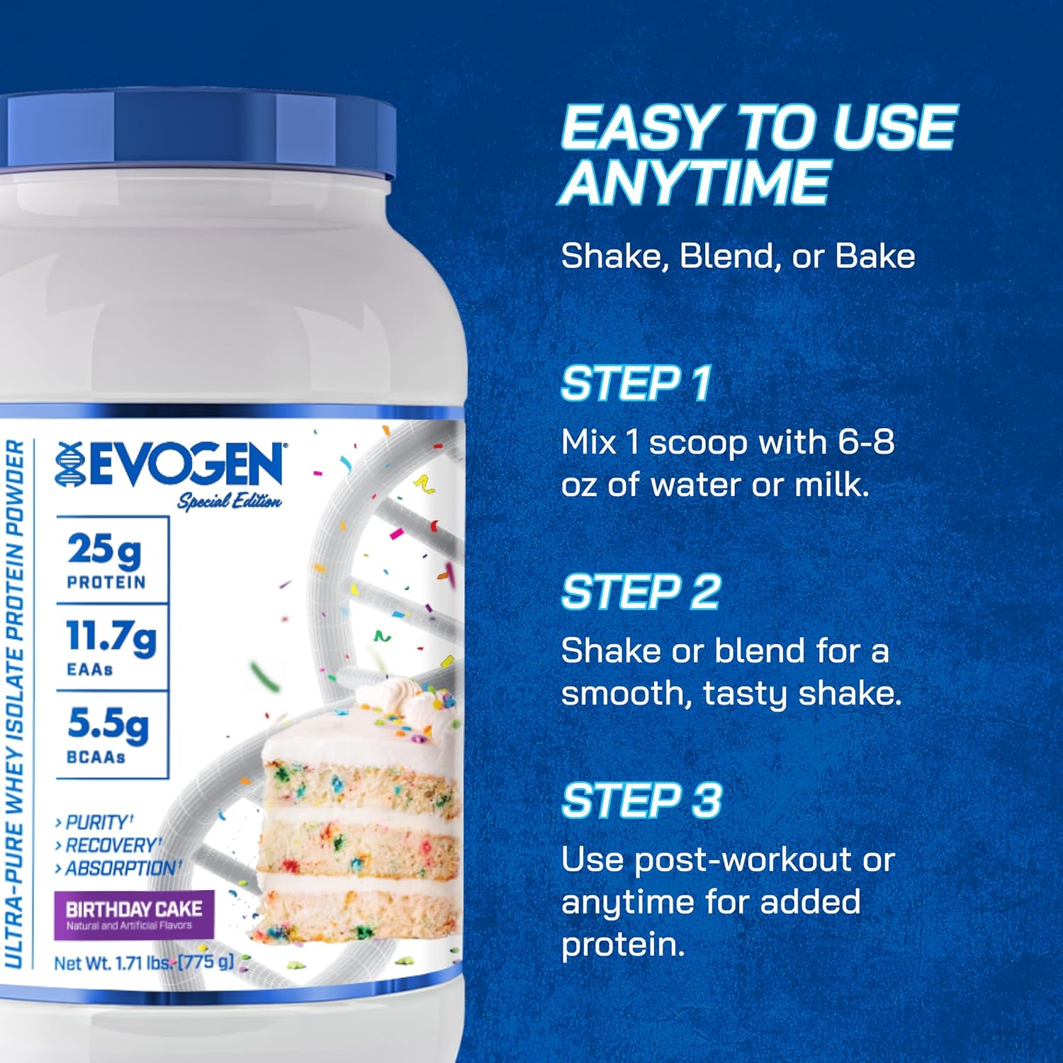 Evogen Isoject Birthday Cake Whey Protein Isolate Powder - 25 Servings | Enhanced Recovery & Absorption with BCAAs & EAAs