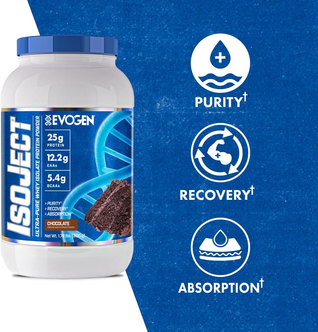 Evogen Isoject Chocolate Whey Protein Isolate Powder - 25 Servings | Enhanced Recovery & Absorption with Ignitor Enzymes, BCAAs, and EAAs