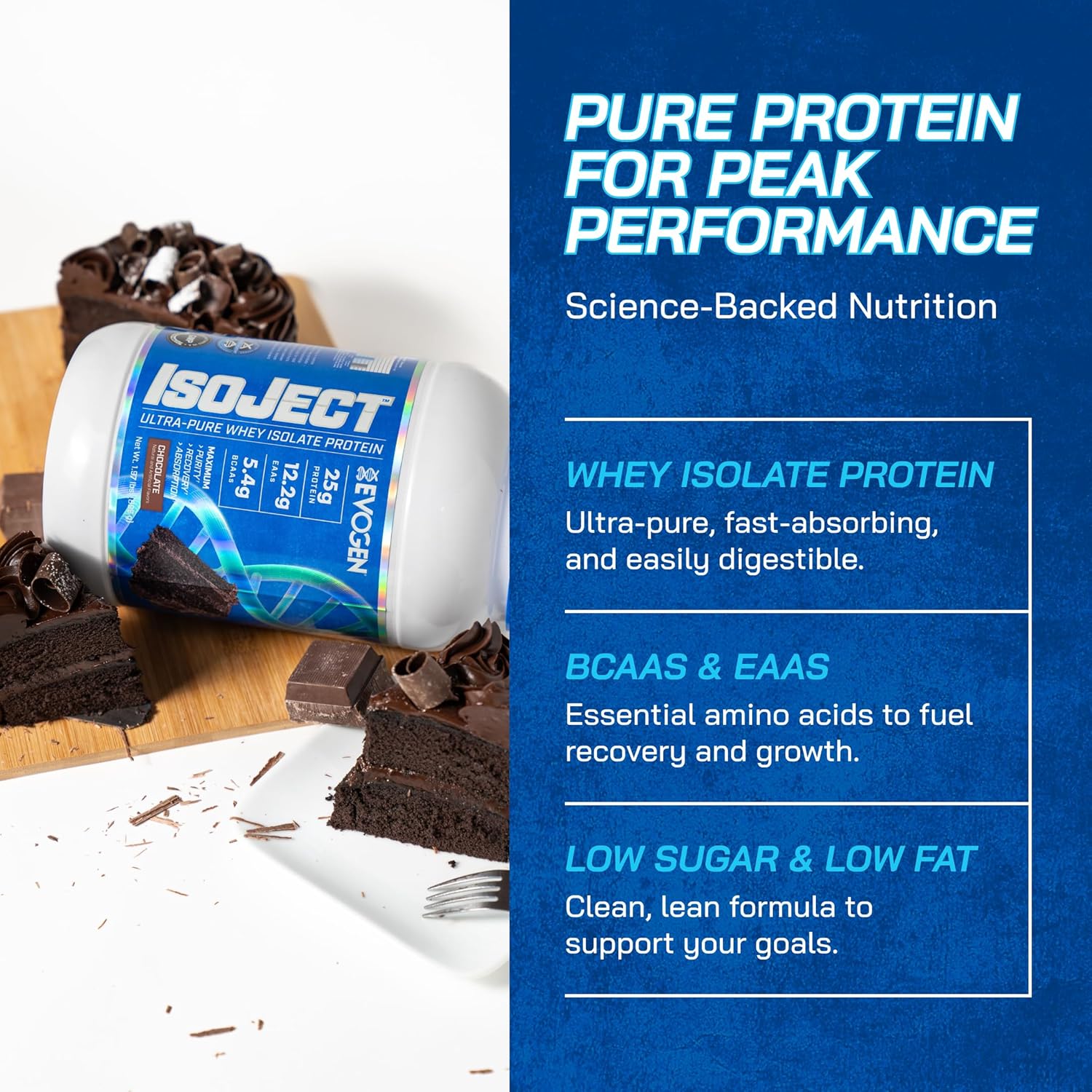 Evogen Isoject Chocolate Whey Protein Isolate Powder - 25 Servings | Enhanced Recovery & Absorption with Ignitor Enzymes, BCAAs, and EAAs