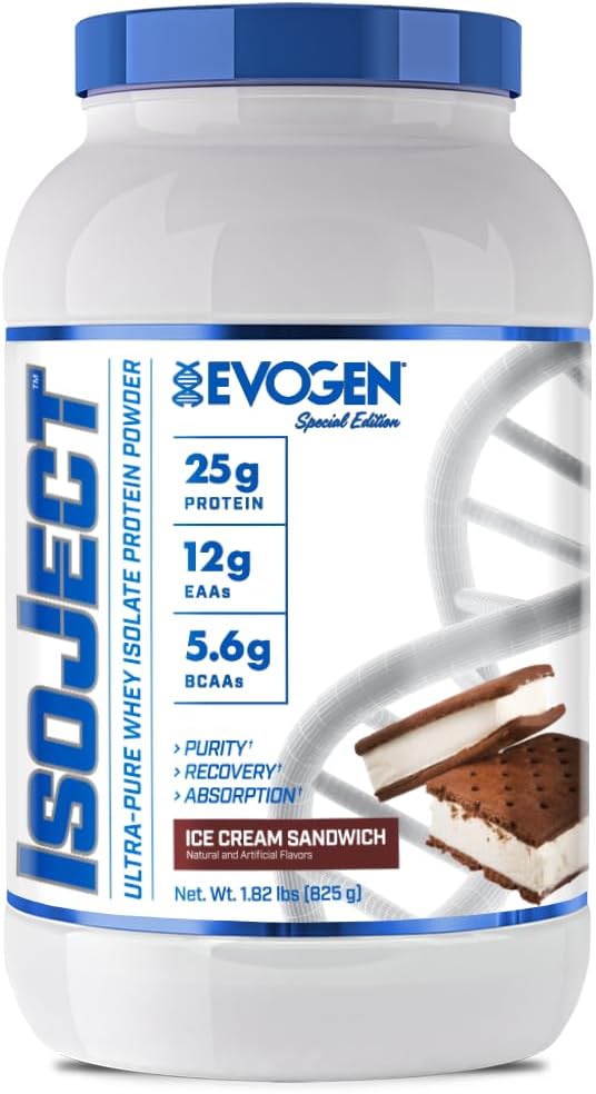 Evogen Isoject Ice Cream Sandwich Whey Protein Isolate Powder - Enhanced Recovery & Absorption with BCAAs & EAAs - 25 Servings