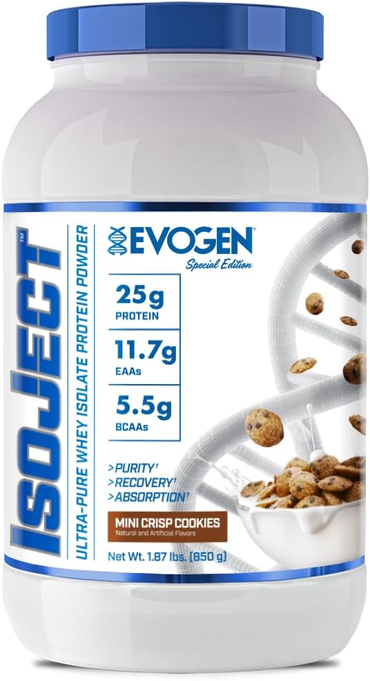 Evogen Isoject Mini Crisp Cookies - Whey Protein Isolate Powder with Enhanced Absorption for Recovery | BCAAs and EAAs | 25 Servings
