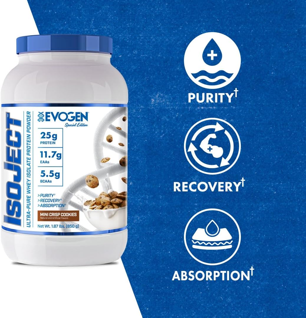 Evogen Isoject Mini Crisp Cookies - Whey Protein Isolate Powder with Enhanced Absorption for Recovery | BCAAs and EAAs | 25 Servings