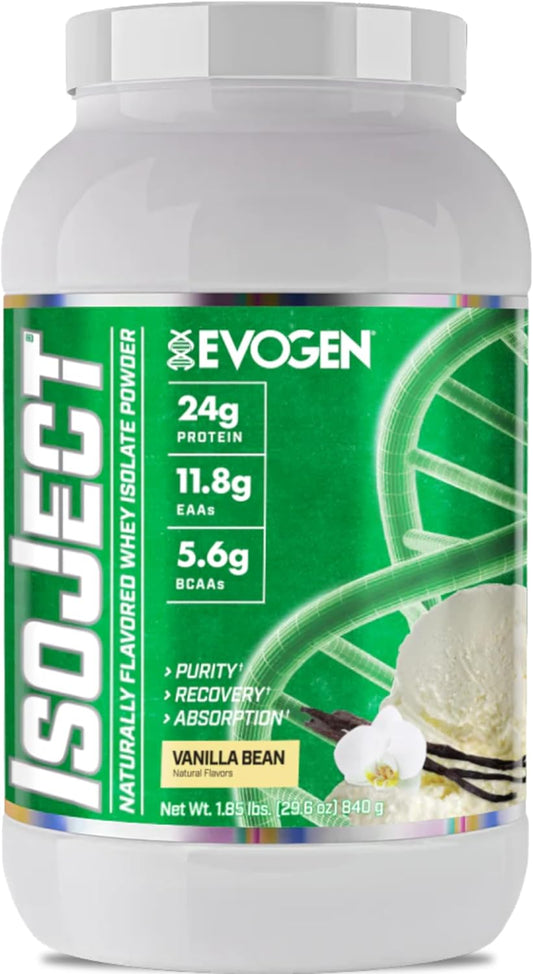 Evogen Isoject Naturals Vanilla Bean Whey Protein Isolate Powder - Enhanced Absorption & Recovery with Ignitor™ Enzymes, BCAAs, and EAAs - 28 Servings