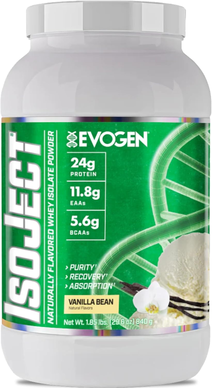 Evogen Isoject Naturals Vanilla Bean Whey Protein Isolate Powder - Enhanced Absorption & Recovery with Ignitor™ Enzymes, BCAAs, and EAAs - 28 Servings