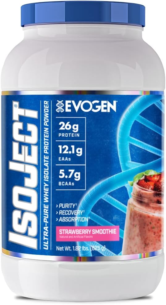 Evogen Isoject Strawberry Smoothie Whey Protein Isolate Powder - Enhanced Recovery & Absorption with BCAAs and EAAs - 25 Servings