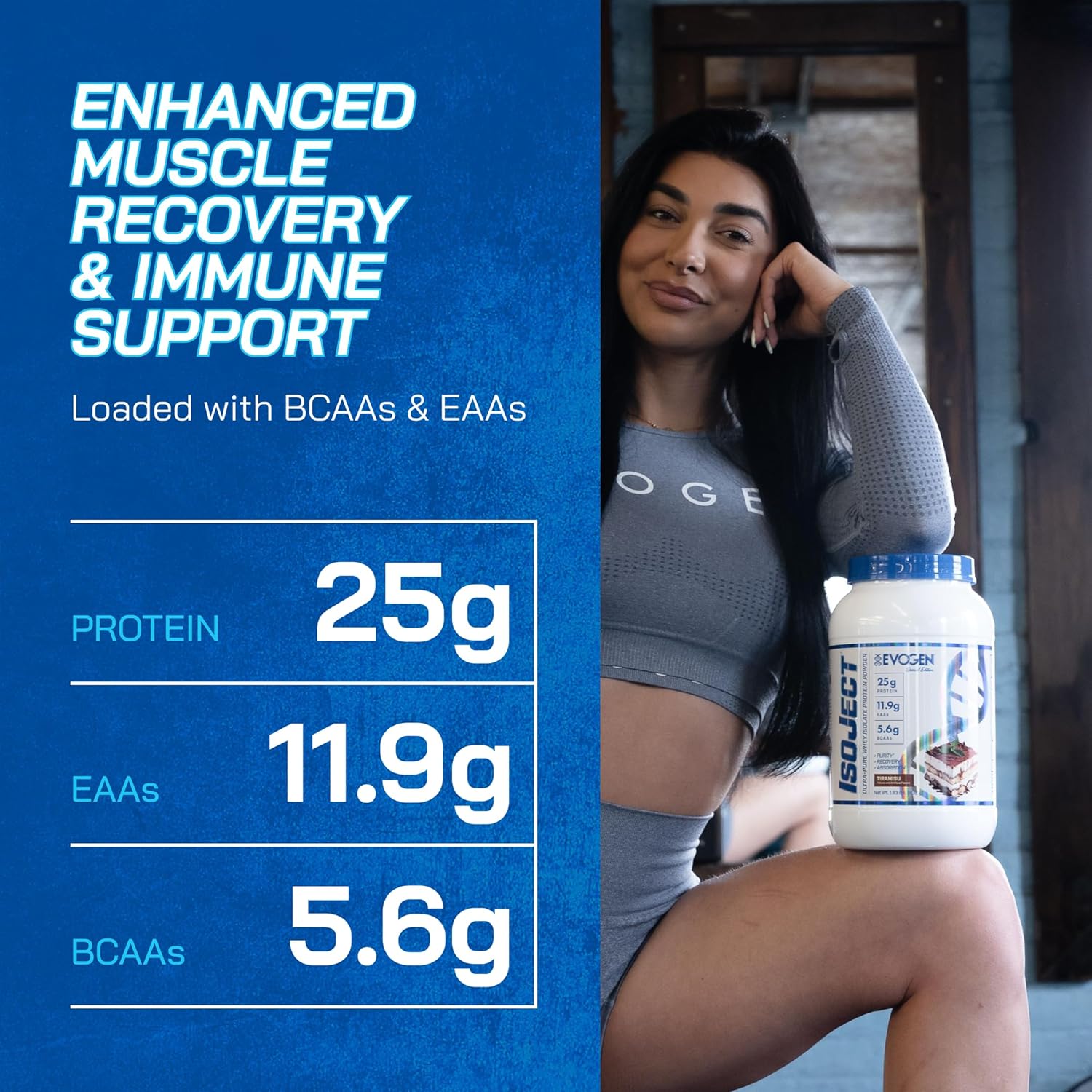Evogen Isoject Tiramisu Whey Protein Isolate Powder - 25 Servings, Enhanced Recovery & Absorption with Ignitor Enzymes, BCAAs, and EAAs