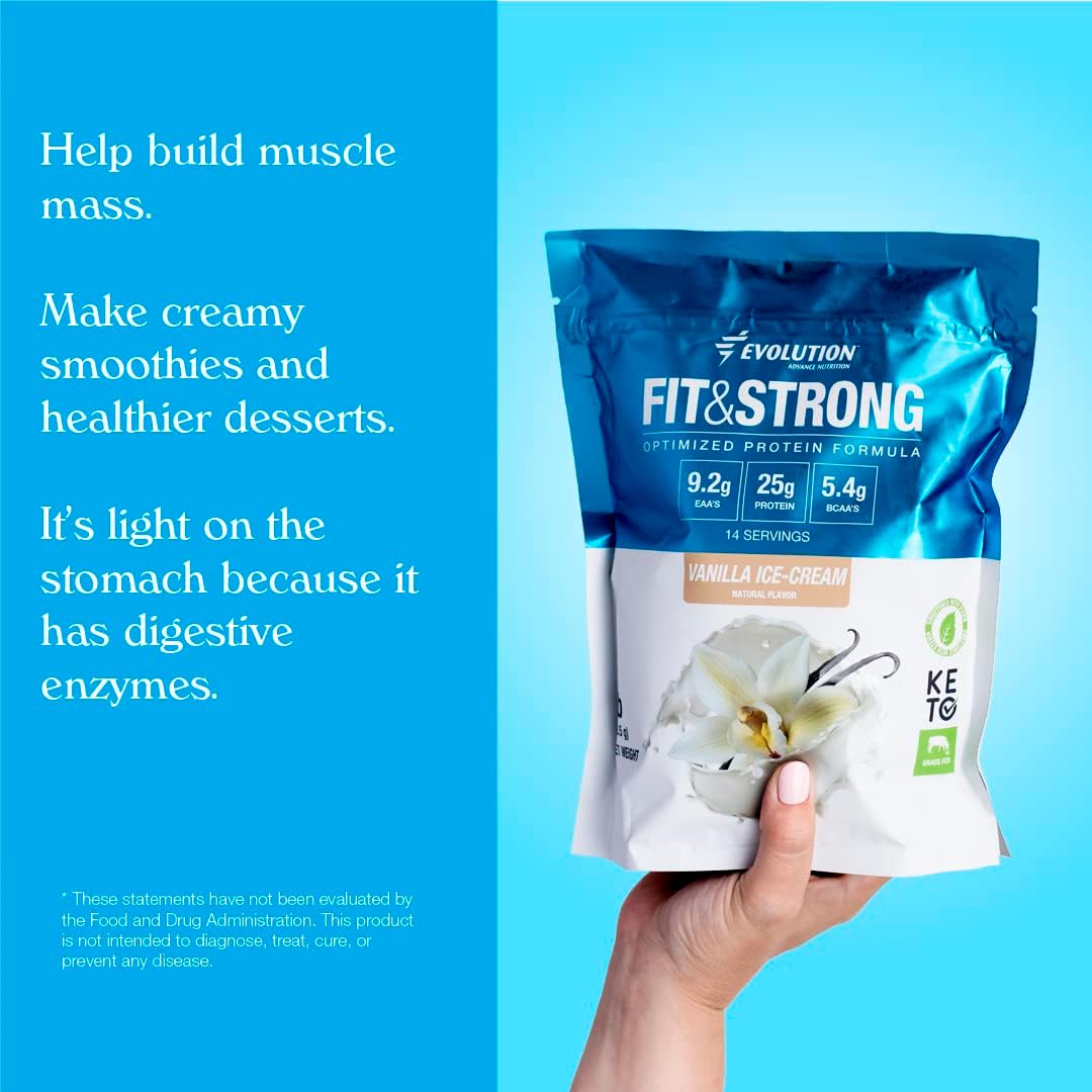 Evolution Advance Sport Nutrition Fit & Strong Whey Protein Powder - Grass-Fed BCAA Blend for Muscle Recovery, 2lbs Vanilla Flavor