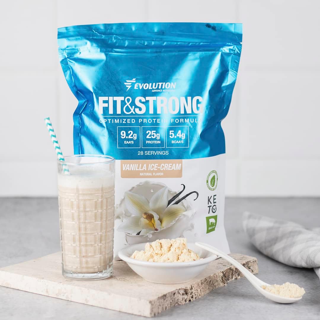 Evolution Advance Sport Nutrition Fit & Strong Whey Protein Powder - Grass-Fed BCAA Blend for Muscle Recovery, 2lbs Vanilla Flavor