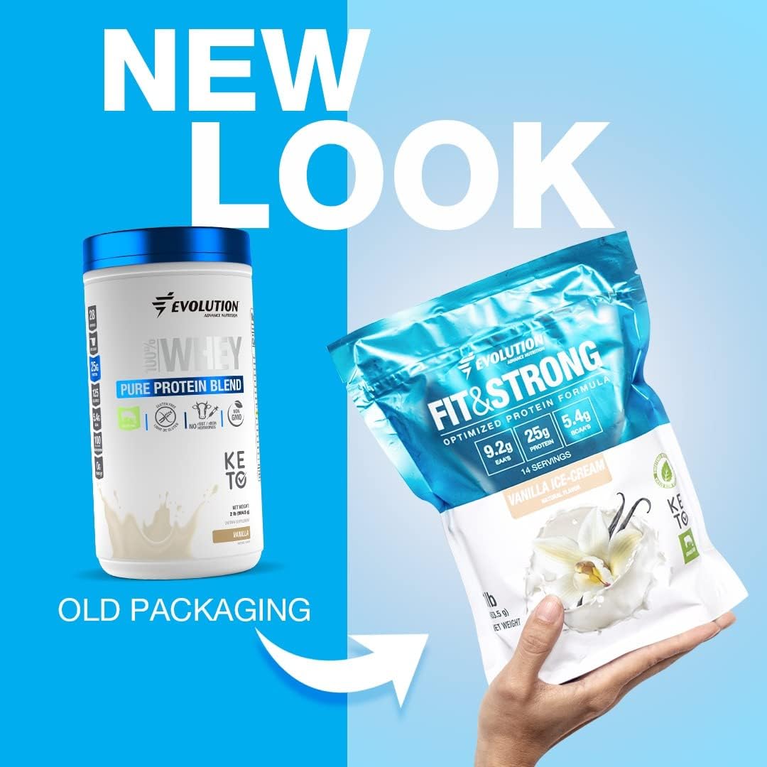 Evolution Advance Sport Nutrition Fit & Strong Whey Protein Powder - Grass-Fed BCAA Blend for Muscle Recovery, 2lbs Vanilla Flavor