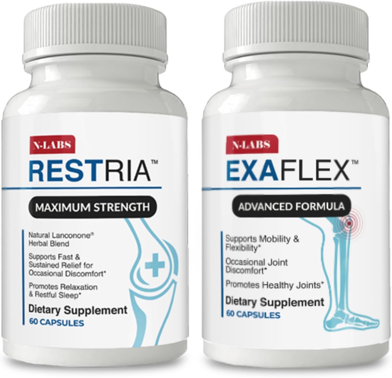 ExaFlex Joint Support & Restria Sleep Aid Combo - Boswellia Extract, Bromelain, Lanconone Herbal Blend