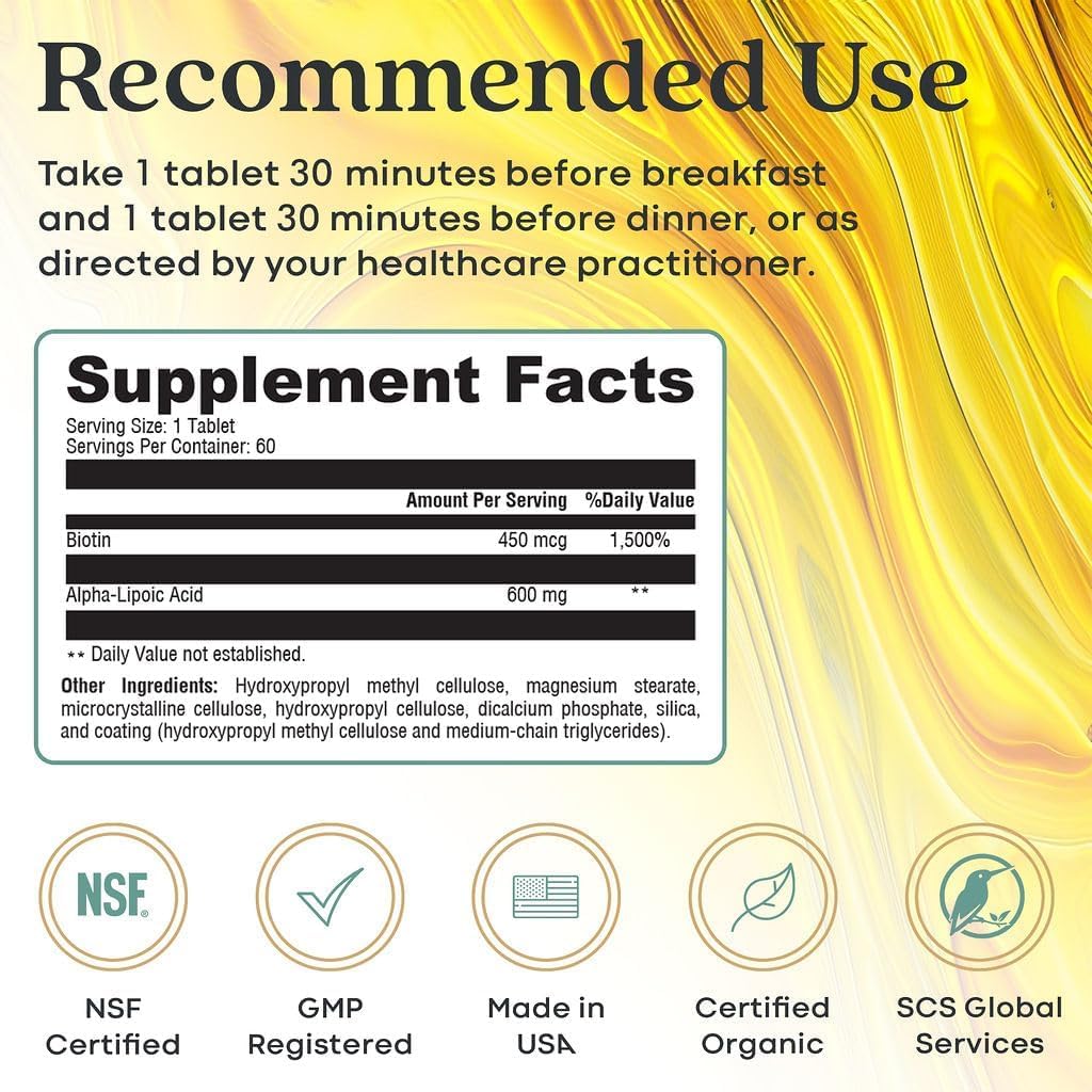 Extended Release Alpha Lipoic Acid CR with Biotin for Better Absorption - Antioxidant Supplement - Made in USA - 60 Vegetarian Tablets