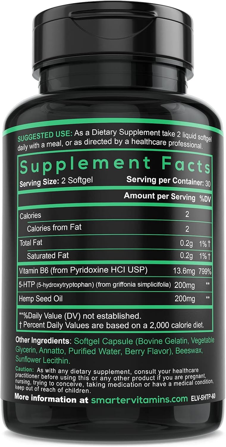 Extended Time Release 5-HTP and Vitamin B6 Softgels - 200mg, 60 Count, 30 Servings