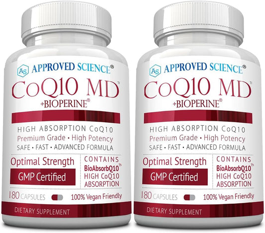 Extra Strength 250mg Pure CoQ10 with BioPerine® for Faster Absorption - Optimal Support - 6 Month Supply from Approved Science®