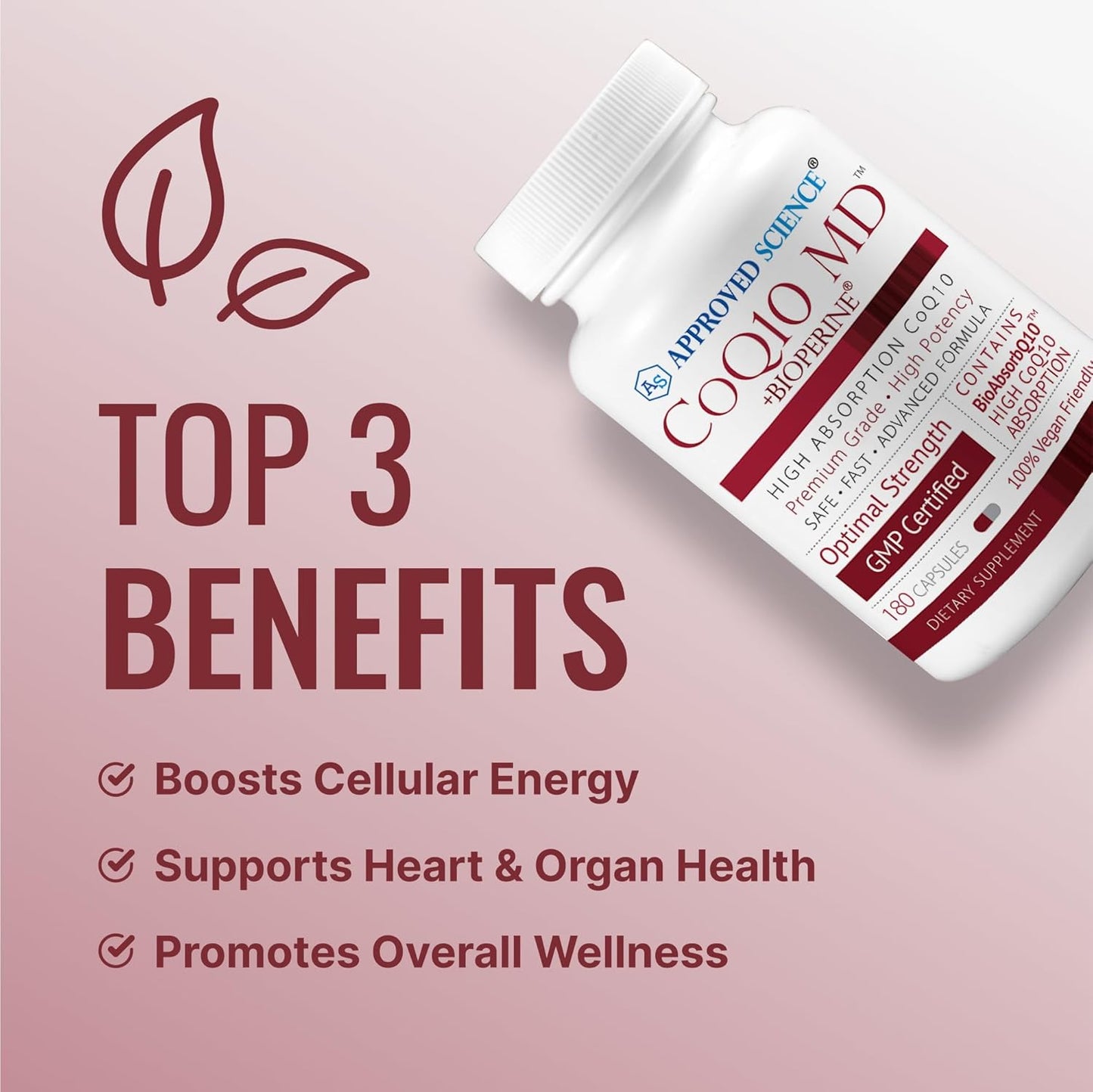 Extra Strength 250mg Pure CoQ10 with BioPerine® for Faster Absorption - Optimal Support - 6 Month Supply from Approved Science®