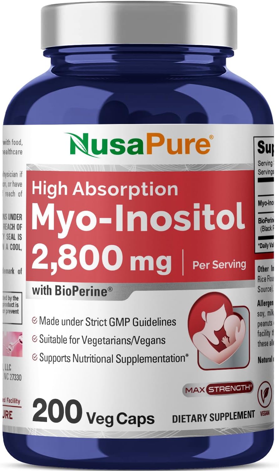 Extra Strength 2800mg Myo-Inositol Supplement - 200 Capsules, Non-GMO by NusaPure - BoostGo Australia