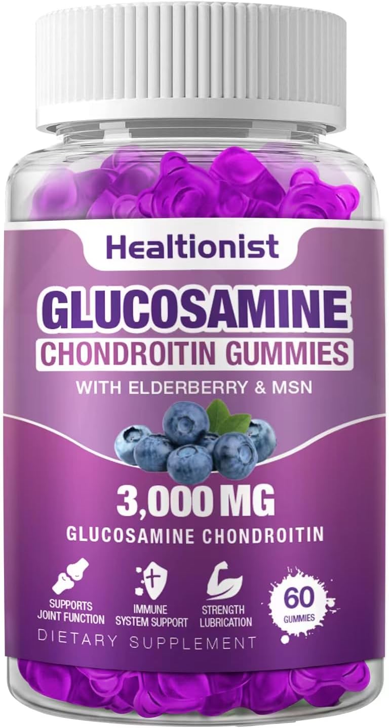 Extra Strength 3000mg Glucosamine Chondroitin Gummies with MSM & Elderberry for Joint Health & Immune Support - 60 Count Joint Supplement Gummy for Adults
