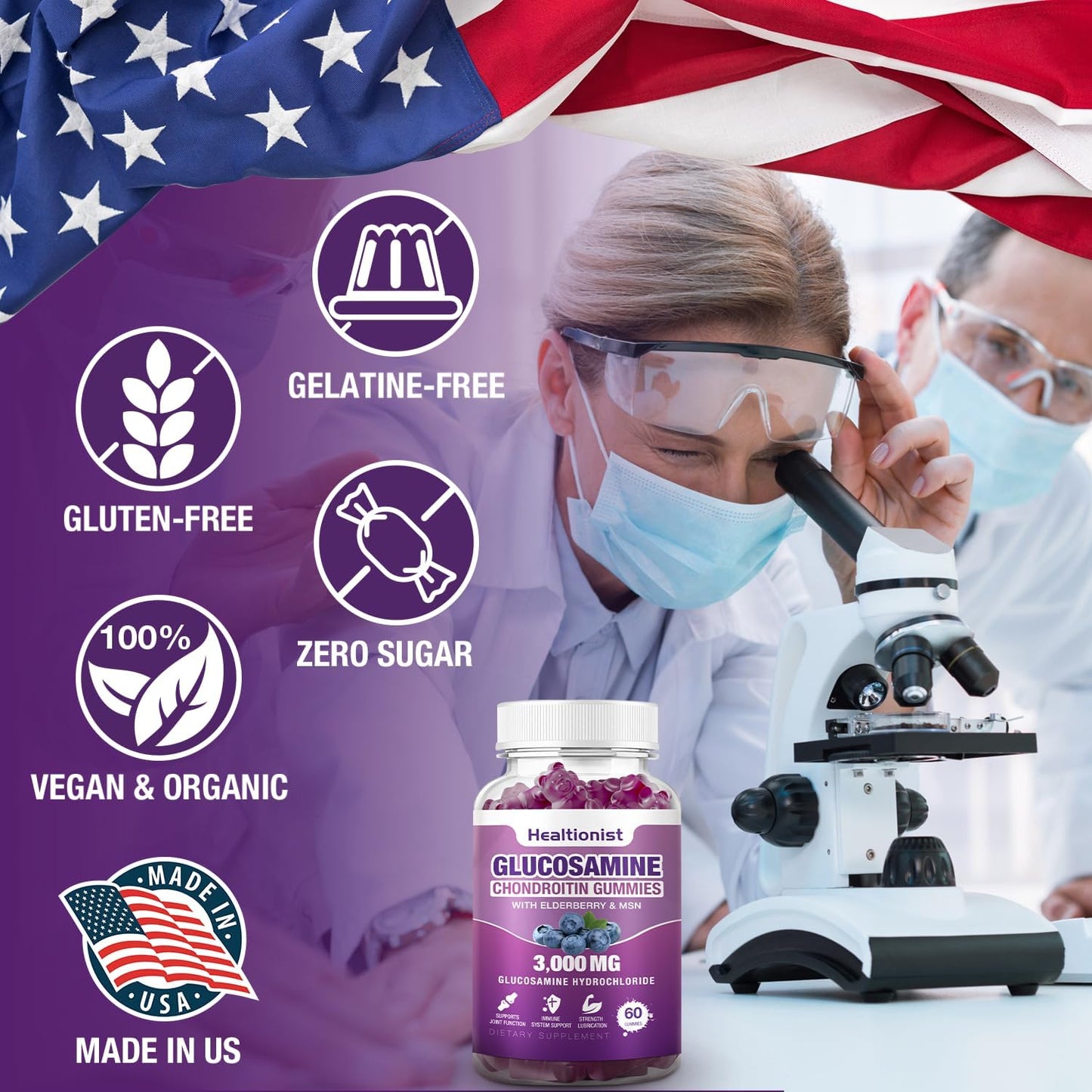 Extra Strength 3000mg Glucosamine Chondroitin Gummies with MSM & Elderberry for Joint Health & Immune Support - 60 Count Joint Supplement Gummy for Adults