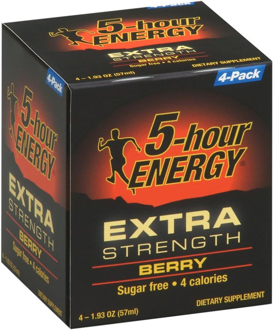 Extra Strength 5-Hour Energy Berry Dietary Supplement 4 Count - Boost Energy & Focus Fast