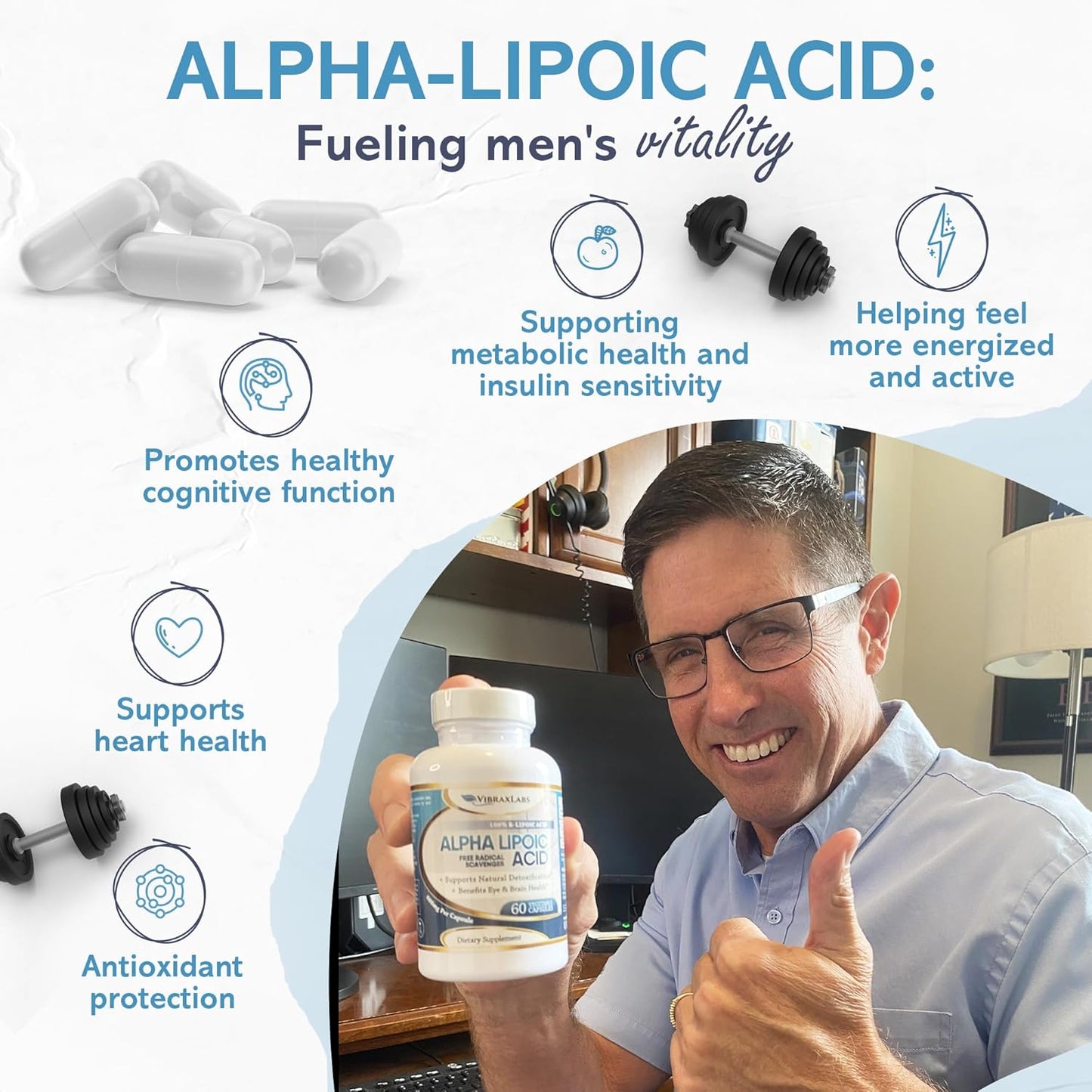 Extra Strength Alpha Lipoic Acid 600mg Capsules for Nerve Pain, Skin, Face, Eye, Brain Boost - Pure Vegetarian Supplement - Supports Natural Detox - Non-GMO