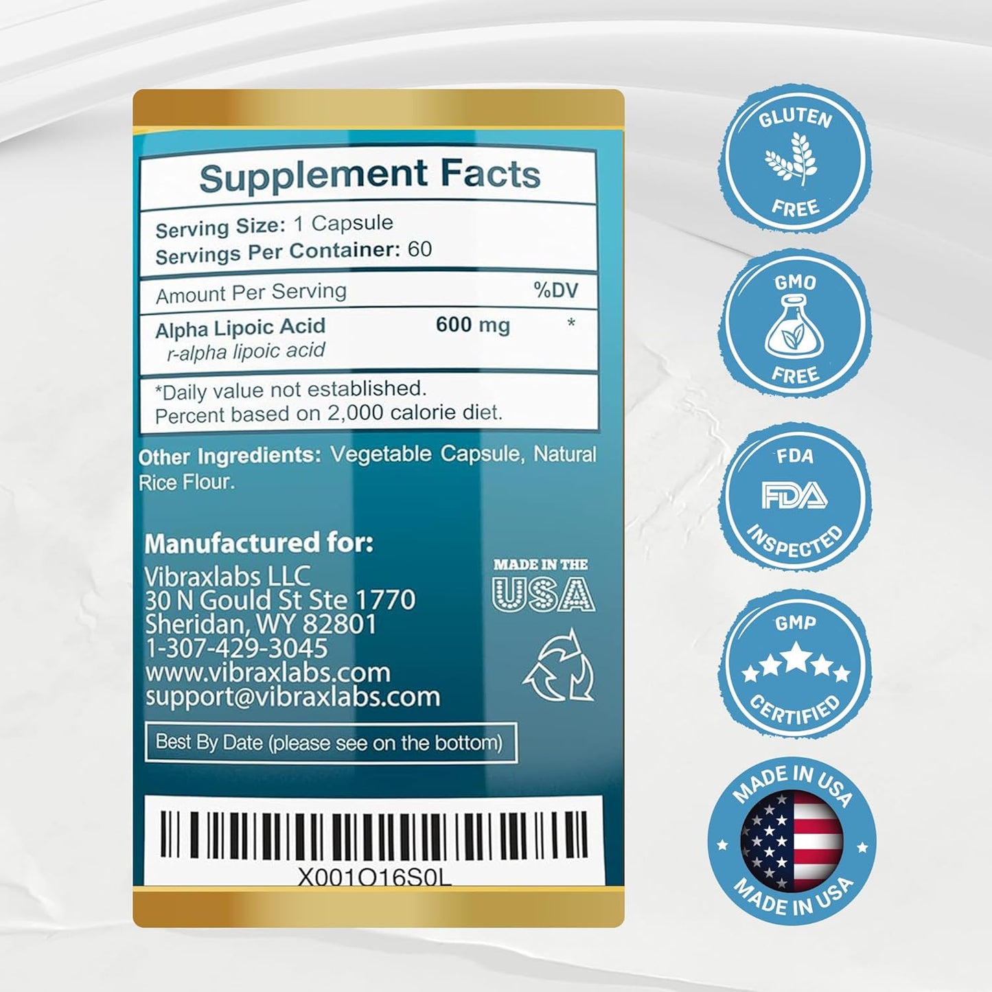 Extra Strength Alpha Lipoic Acid 600mg Capsules for Nerve Pain, Skin, Face, Eye, Brain Boost - Pure Vegetarian Supplement - Supports Natural Detox - Non-GMO