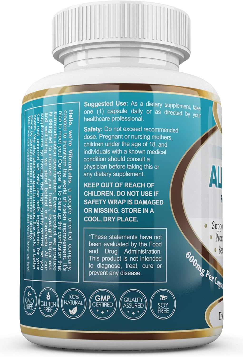 Extra Strength Alpha Lipoic Acid 600mg Capsules for Nerve Pain, Skin, Face, Eye, Brain Boost - Pure Vegetarian Supplement - Supports Natural Detox - Non-GMO