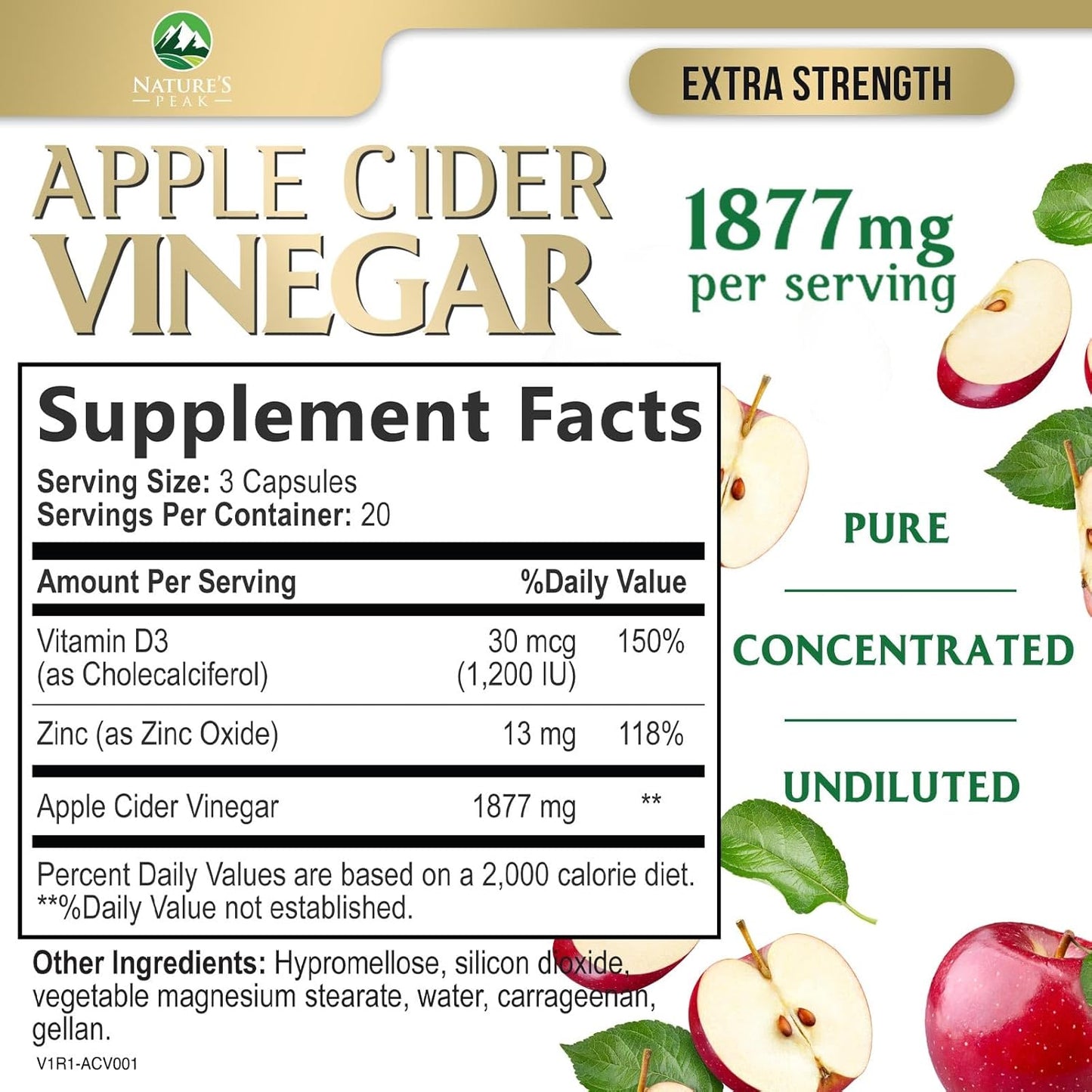 Extra Strength Apple Cider Vinegar Capsules with Vitamin D3 & Zinc - Energy, Digestion & Immune Support - Non-GMO, Gluten-Free Detox Pills - 60 Capsules - BoostGo Australia