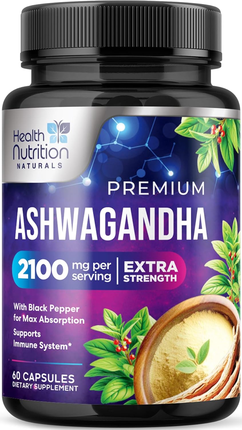 Extra Strength Ashwagandha 2,100 mg Capsules with Black Pepper for Energy and Immune Support