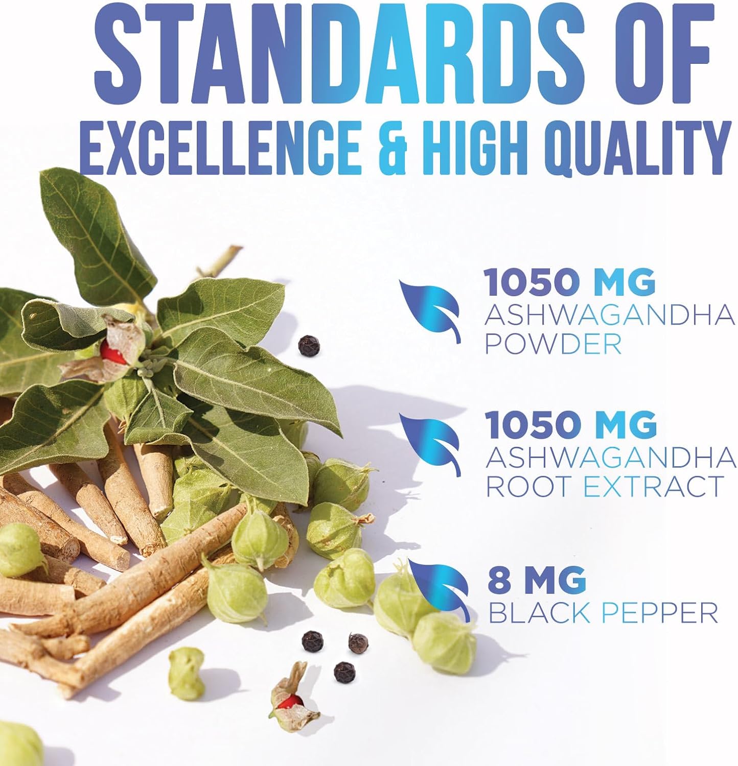 Extra Strength Ashwagandha 2,100 mg Capsules with Black Pepper for Energy and Immune Support