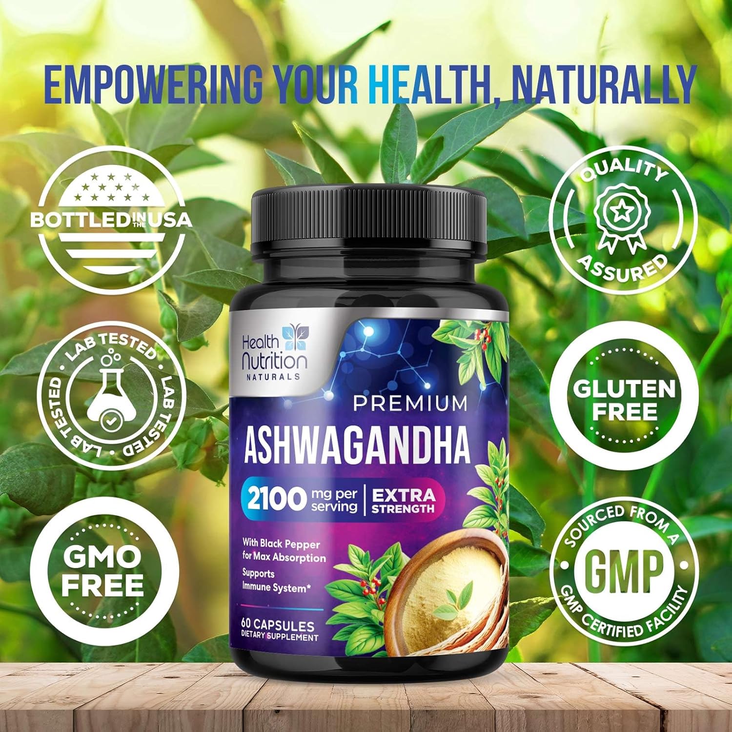 Extra Strength Ashwagandha 2,100 mg Capsules with Black Pepper for Energy and Immune Support