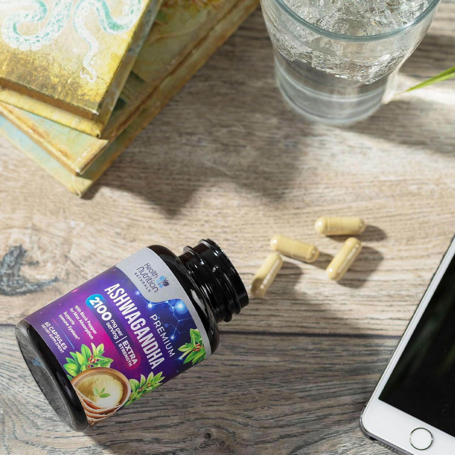 Extra Strength Ashwagandha 2,100 mg Capsules with Black Pepper for Energy and Immune Support