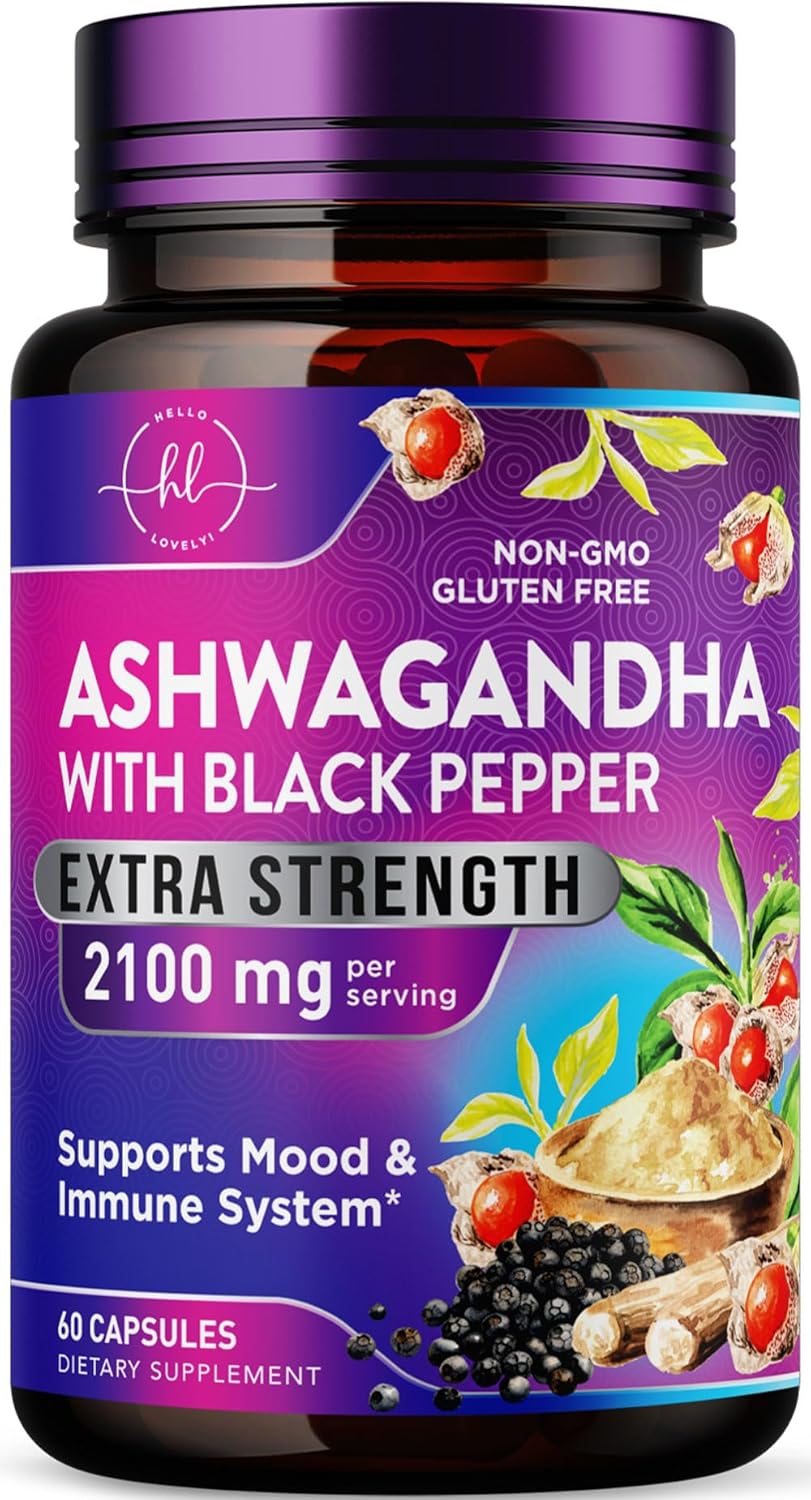Extra Strength Ashwagandha for Women - 2,100mg Pure Powder Antioxidant Support with Black Pepper - Vegan Adaptogen Formula for Energy & Immune Support - 60 Capsules