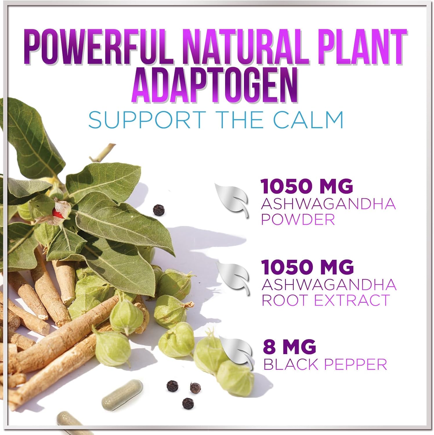 Extra Strength Ashwagandha for Women - 2,100mg Pure Powder Antioxidant Support with Black Pepper - Vegan Adaptogen Formula for Energy & Immune Support - 60 Capsules