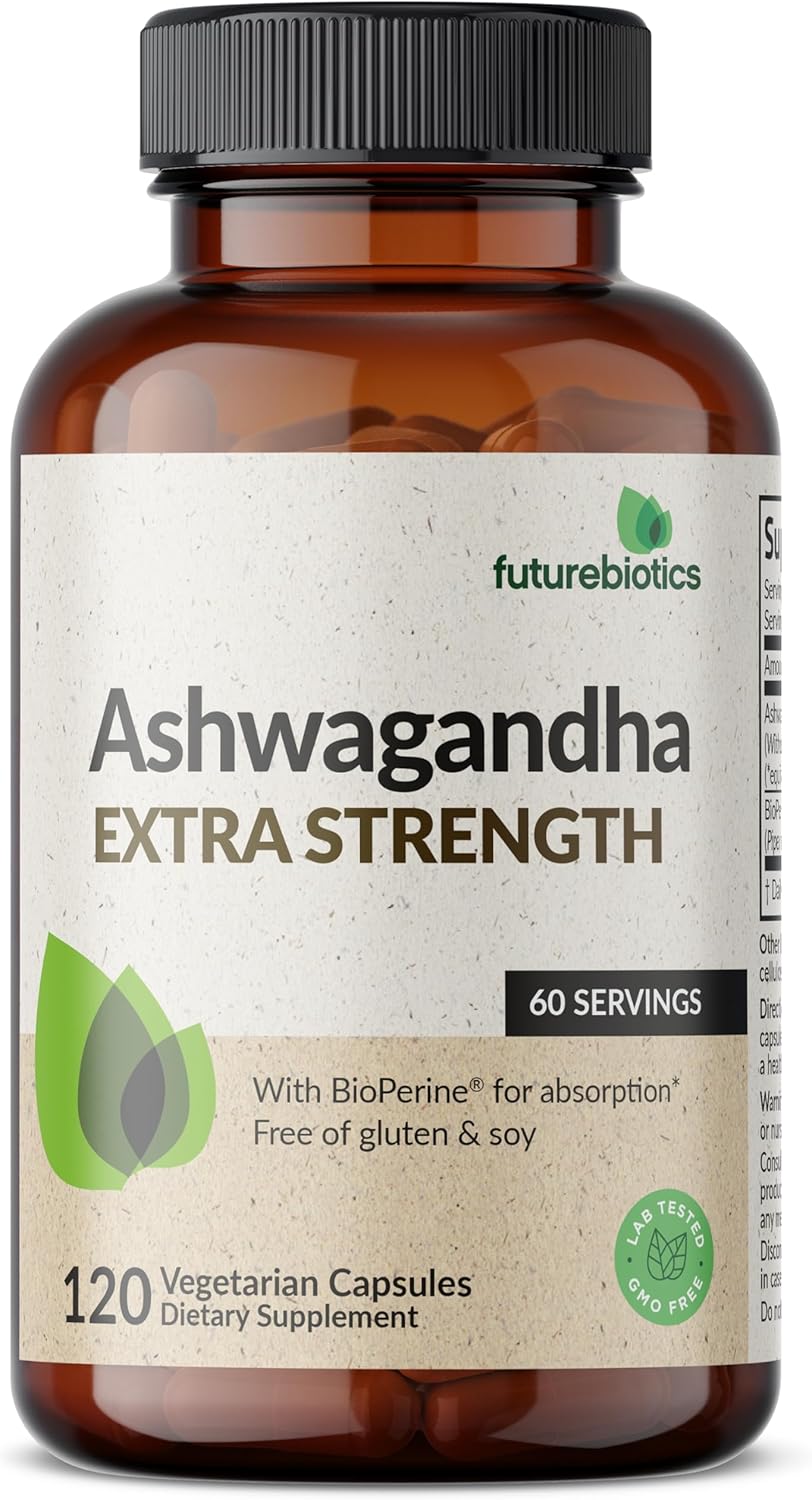 Extra Strength Ashwagandha with BioPerine for Stress & Mood Support - 120 Vegetarian Capsules