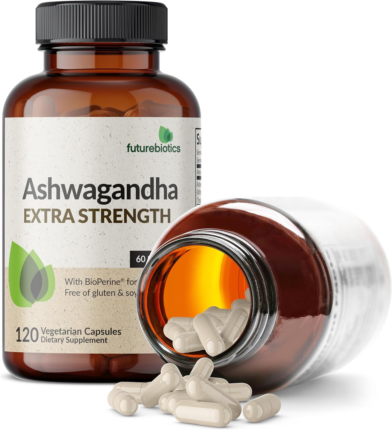 Extra Strength Ashwagandha with BioPerine for Stress & Mood Support - 120 Vegetarian Capsules